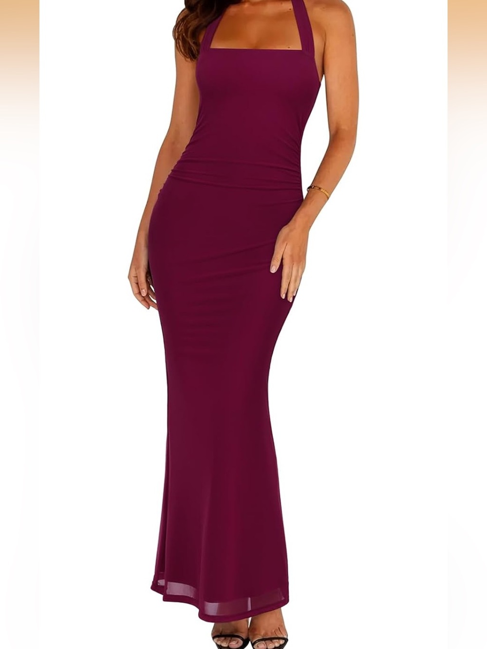 Halter Backless Maxi Dress in Deep Wine